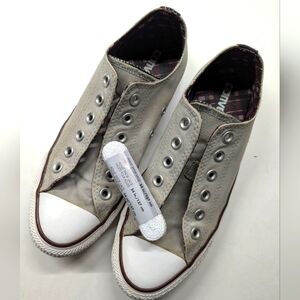 Converse Allstar Grey Canvas Sneakers Double Tongue Purple Plaid Interior Sz 8